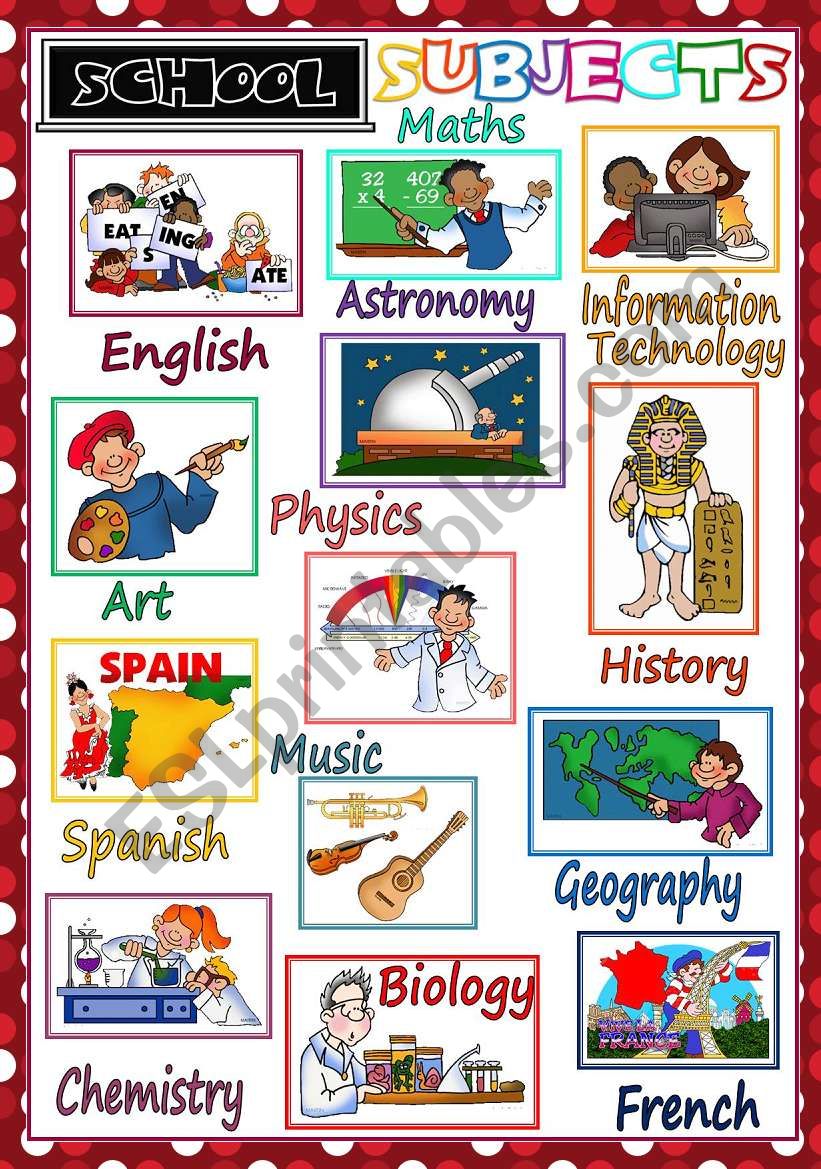 School Subjects POSTER ESL Worksheet By Mada 1