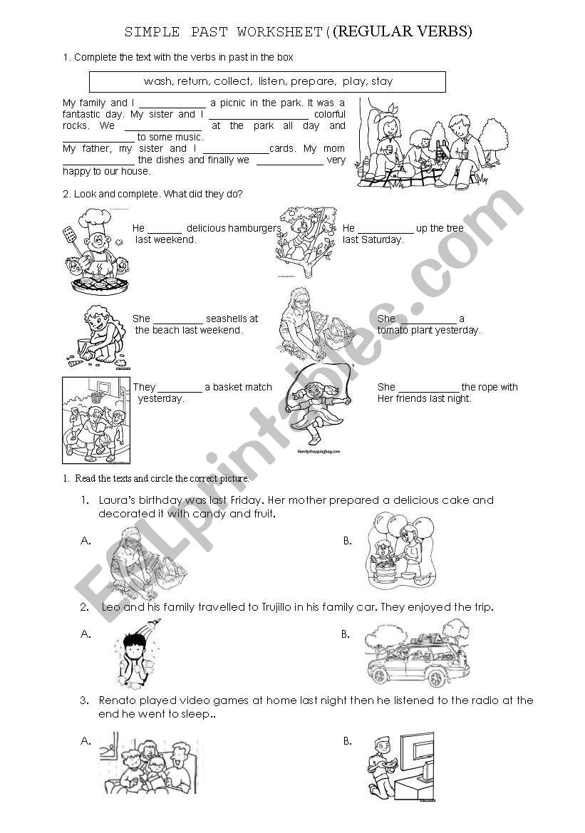 SIMPLE PAST REGULAR VERBS worksheet