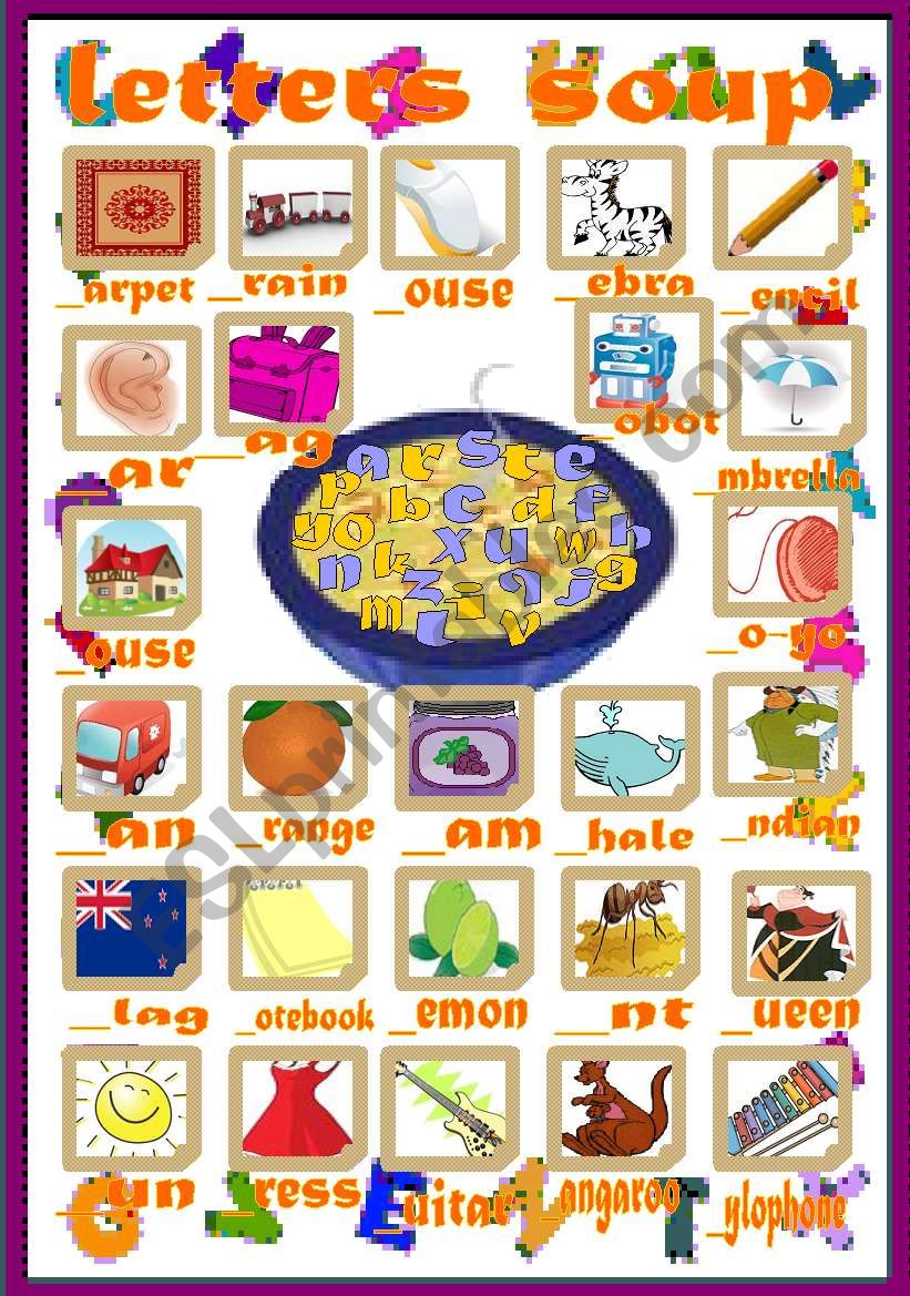 letters soup ESL worksheet by LILIAAMALIA