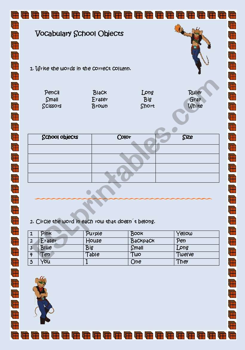 School Objects worksheet