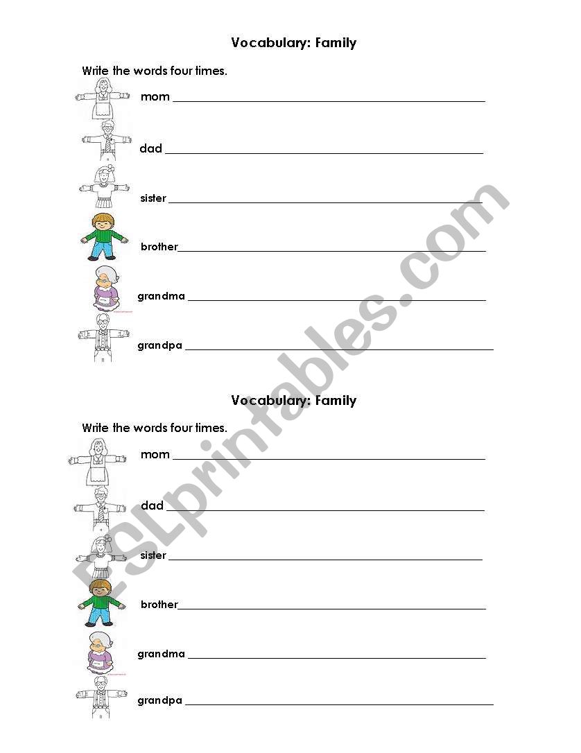 Family young learners worksheet