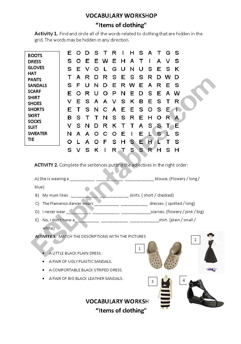 ITEMS OF CLOTHING worksheet