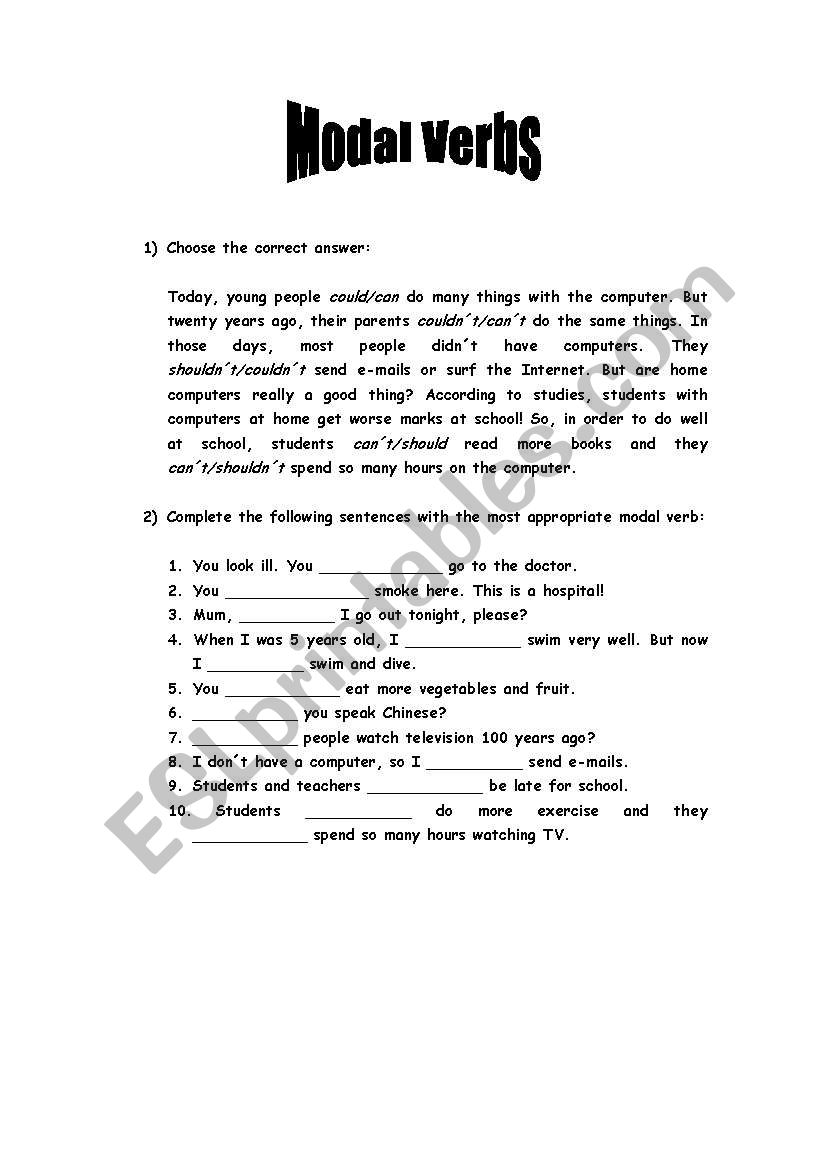 Easy Modal Verbs Activities worksheet