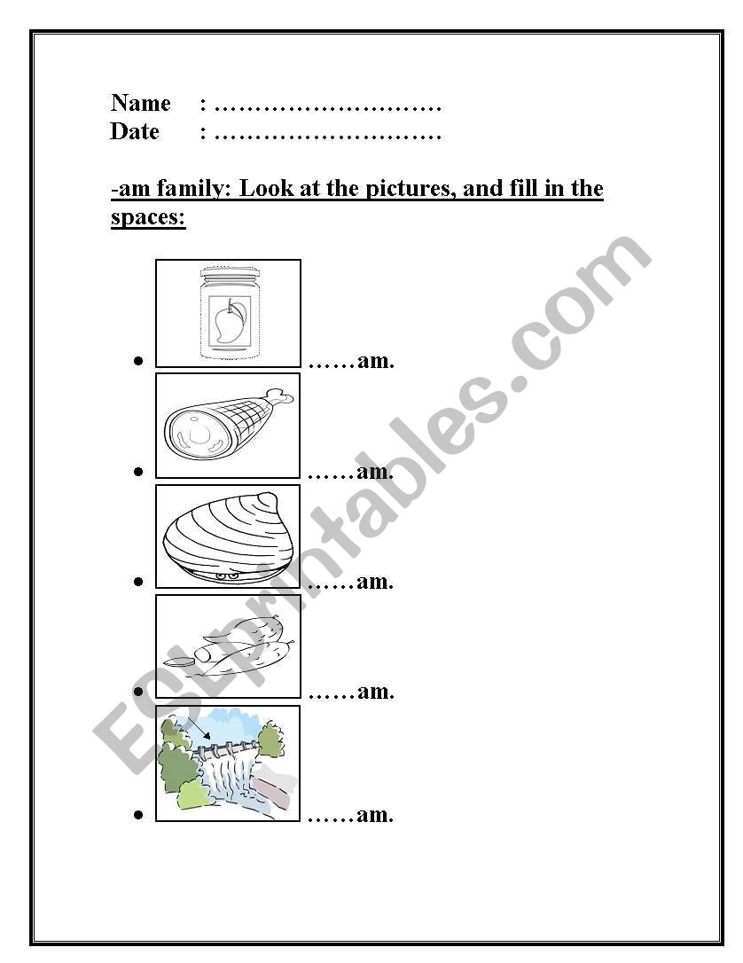 -am family worksheet worksheet