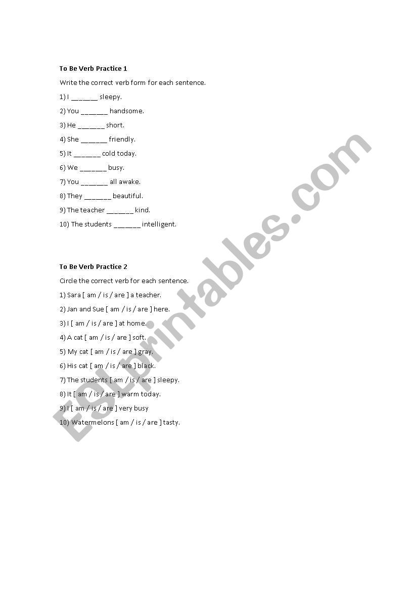 verb to be practice worksheet