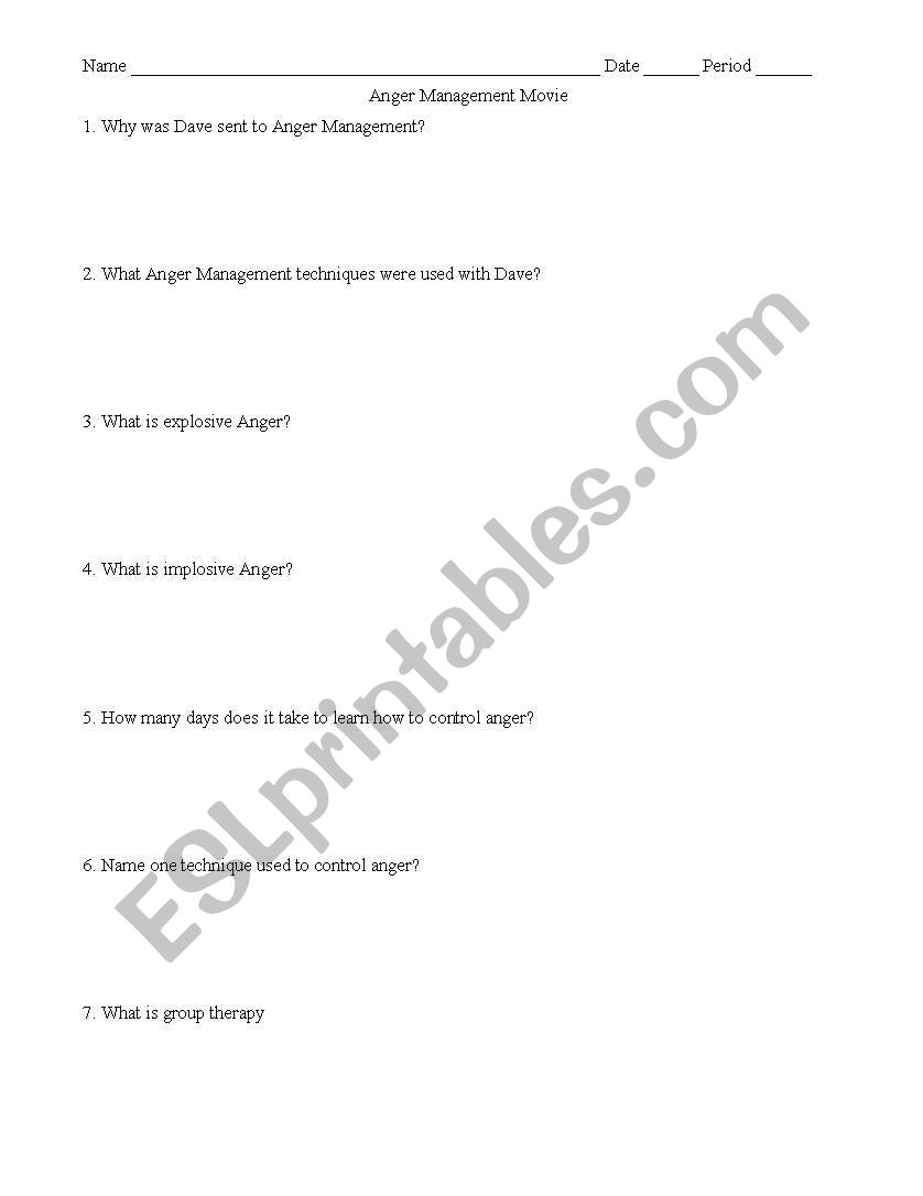 Anger Management  worksheet