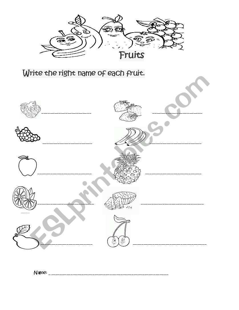 Fruits worksheet