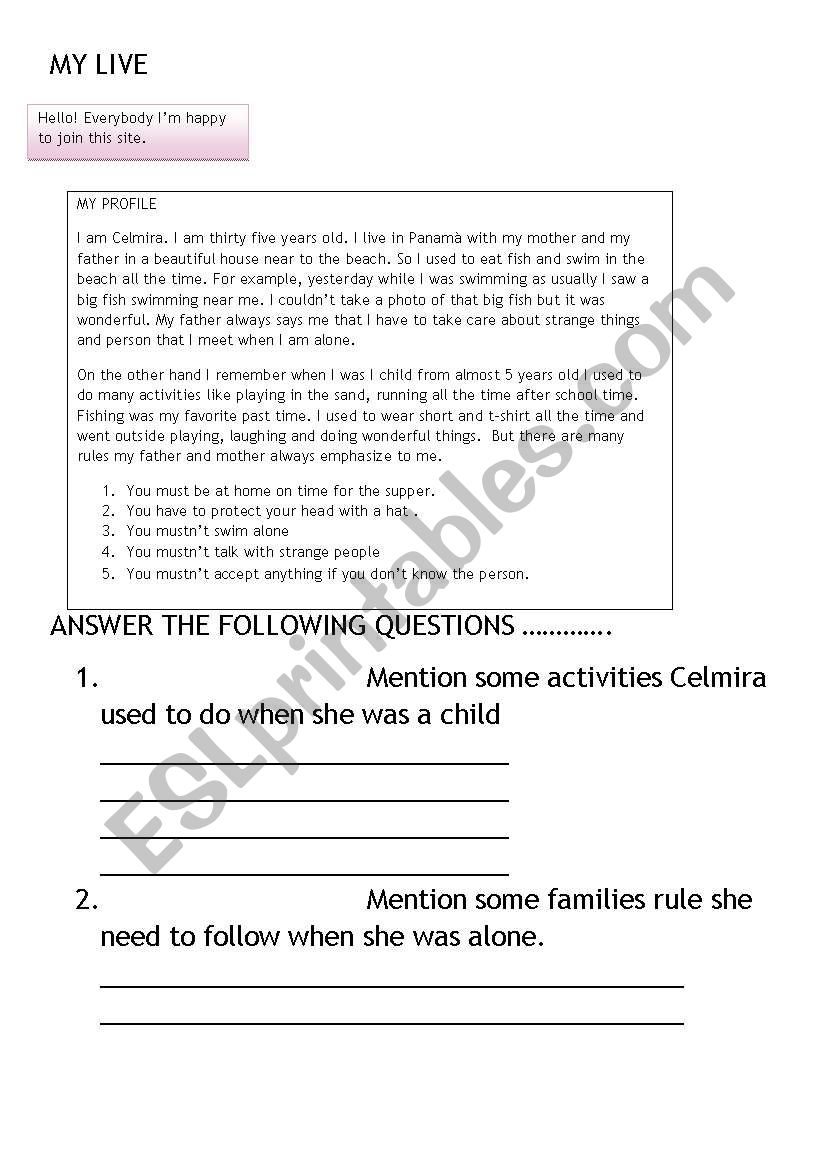 MY PROFILE worksheet