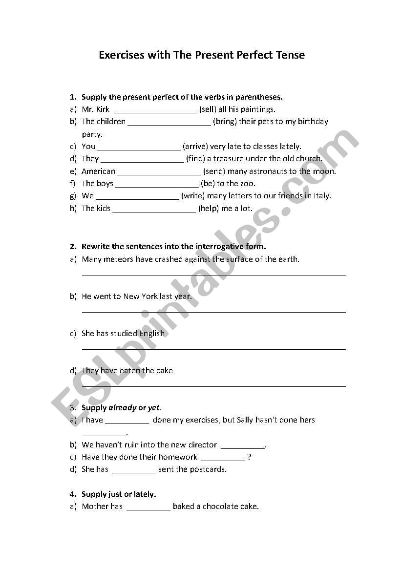 Present Perfect Tense Worksheet For Class 4