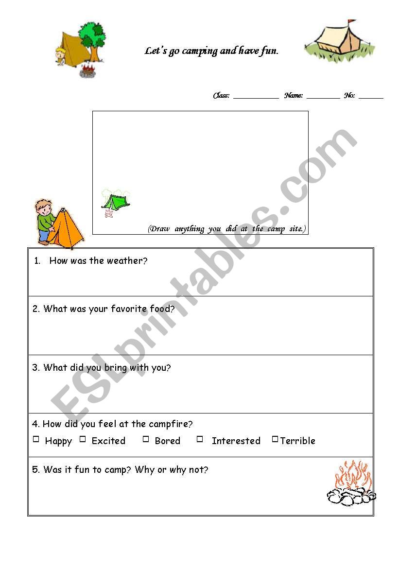 Lets go camping worksheet