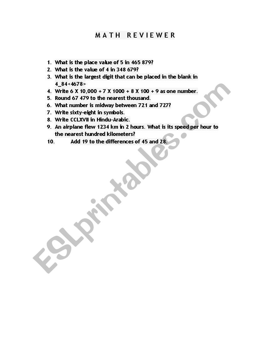 mtap reviewer worksheet