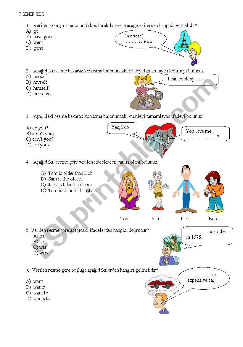 7th grade test for turkish learners