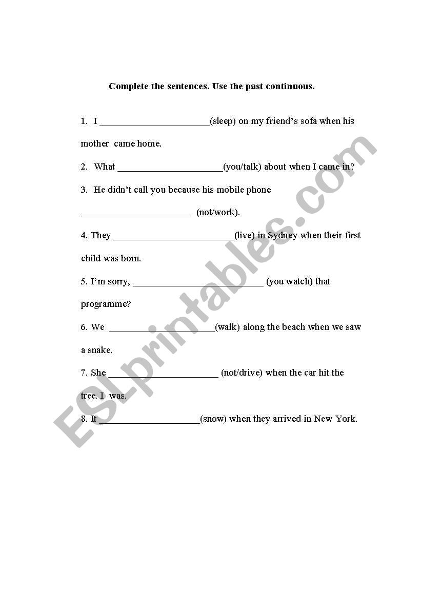 Past continuous worksheet