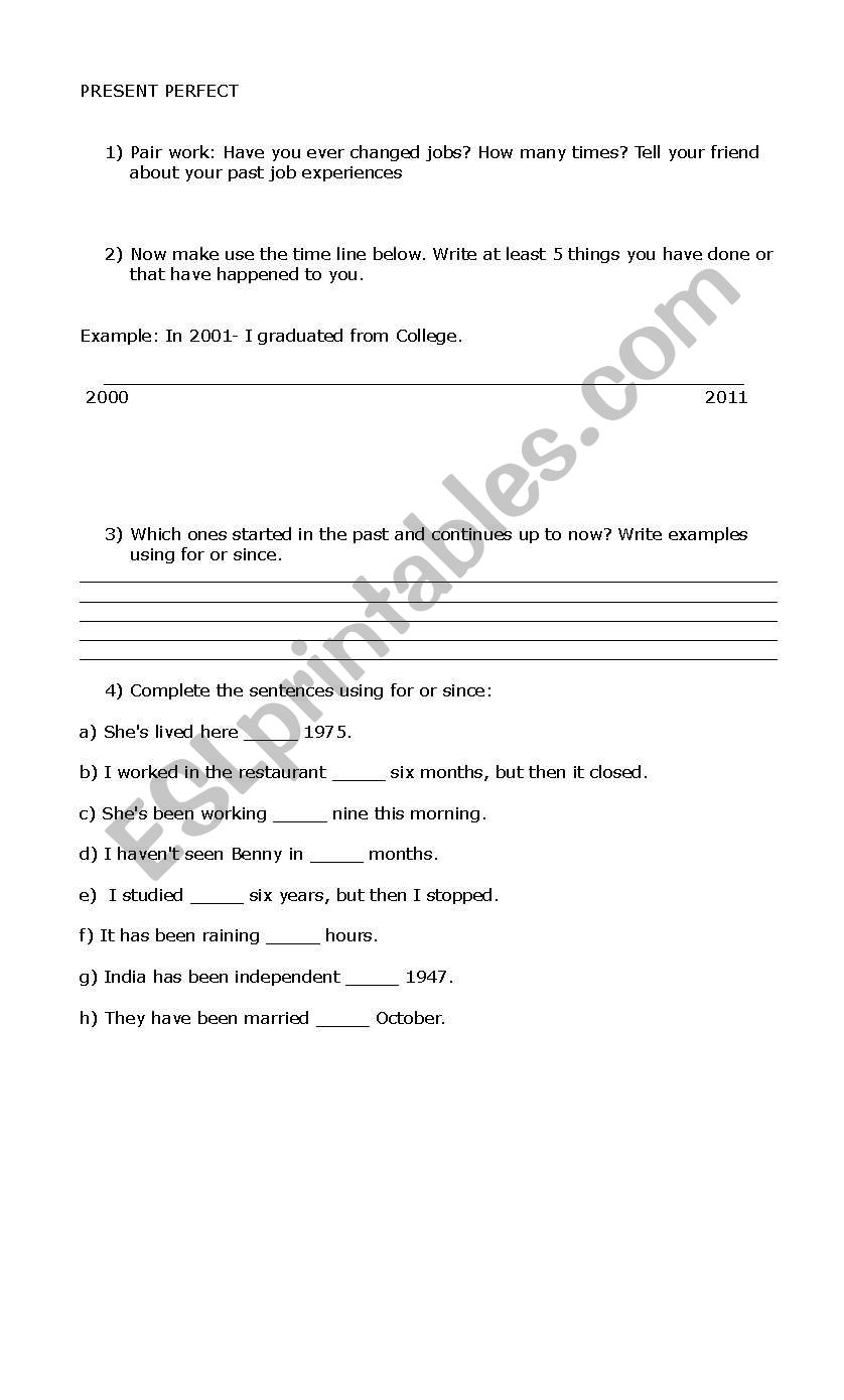 Present Perfect worksheet