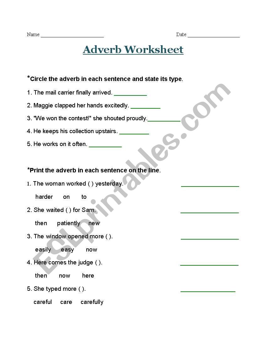 Adverbs-Worksheet worksheet