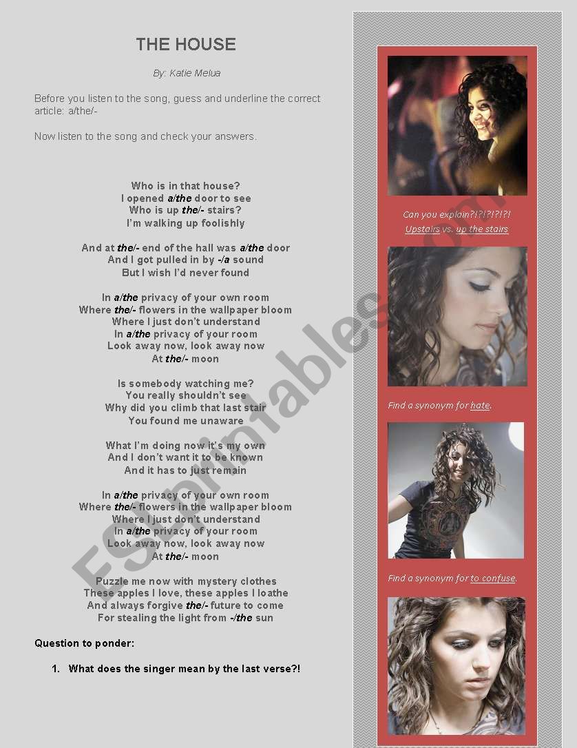 The House by Katie Melua worksheet