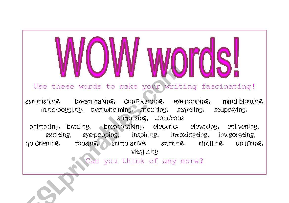 Wow Words ESL Worksheet By Miss McManus