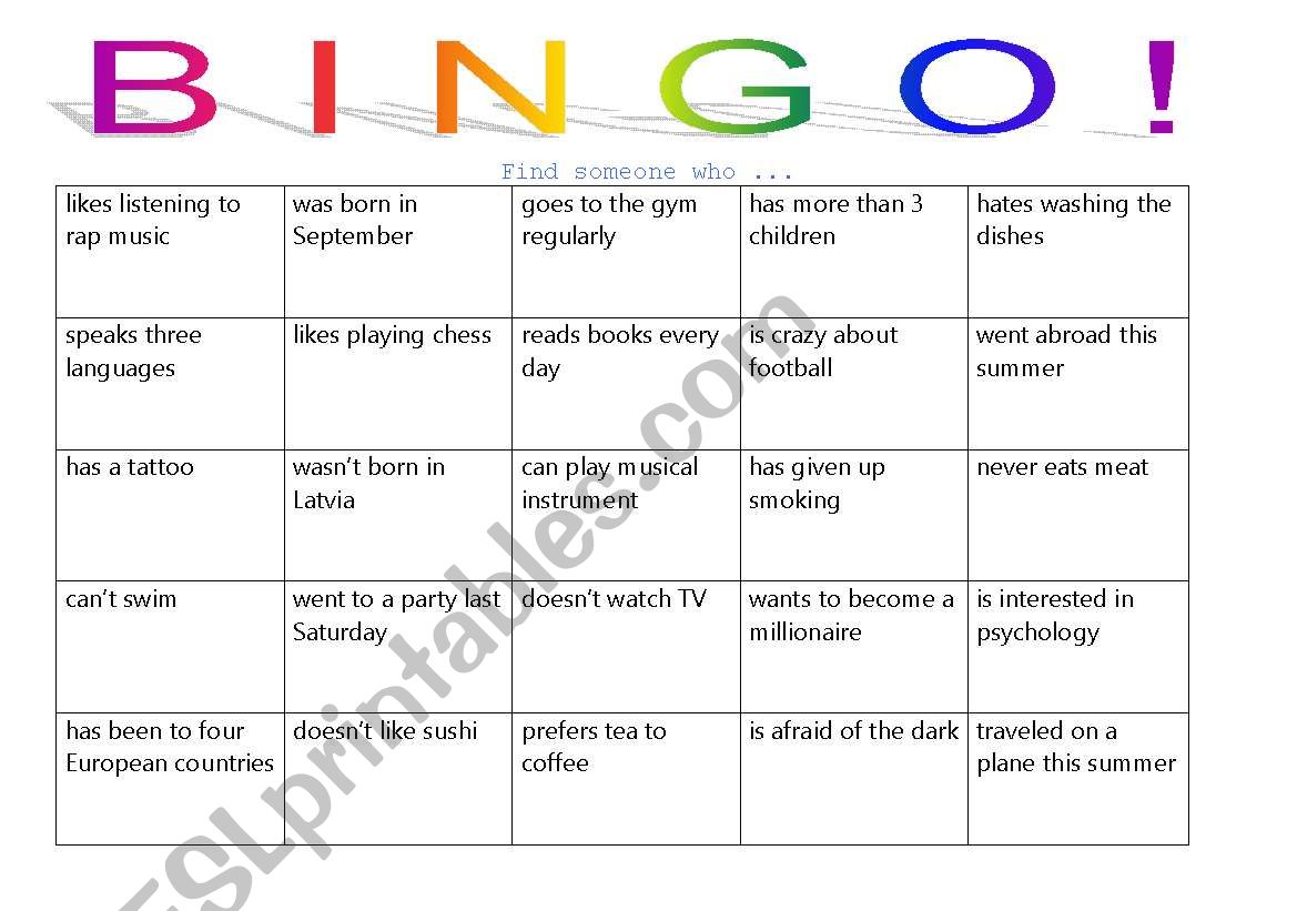 People Bingo Game For Adults ESL Worksheet By Lerial