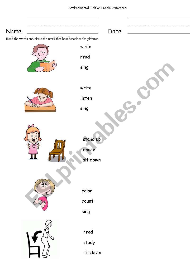 Verbs in the classroom worksheet
