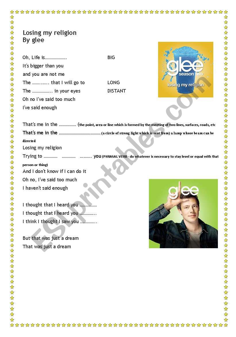 Losing my Religion by Glee worksheet