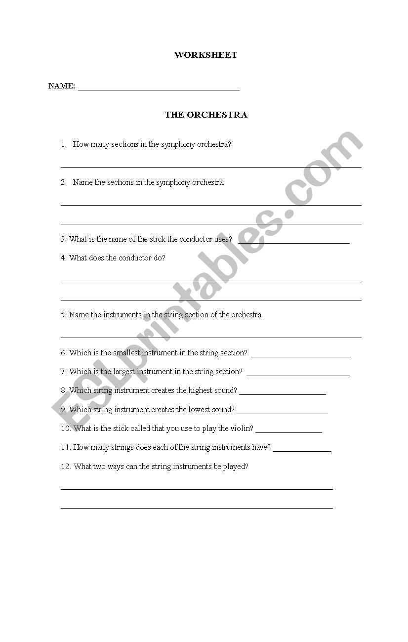 orchestra worksheet