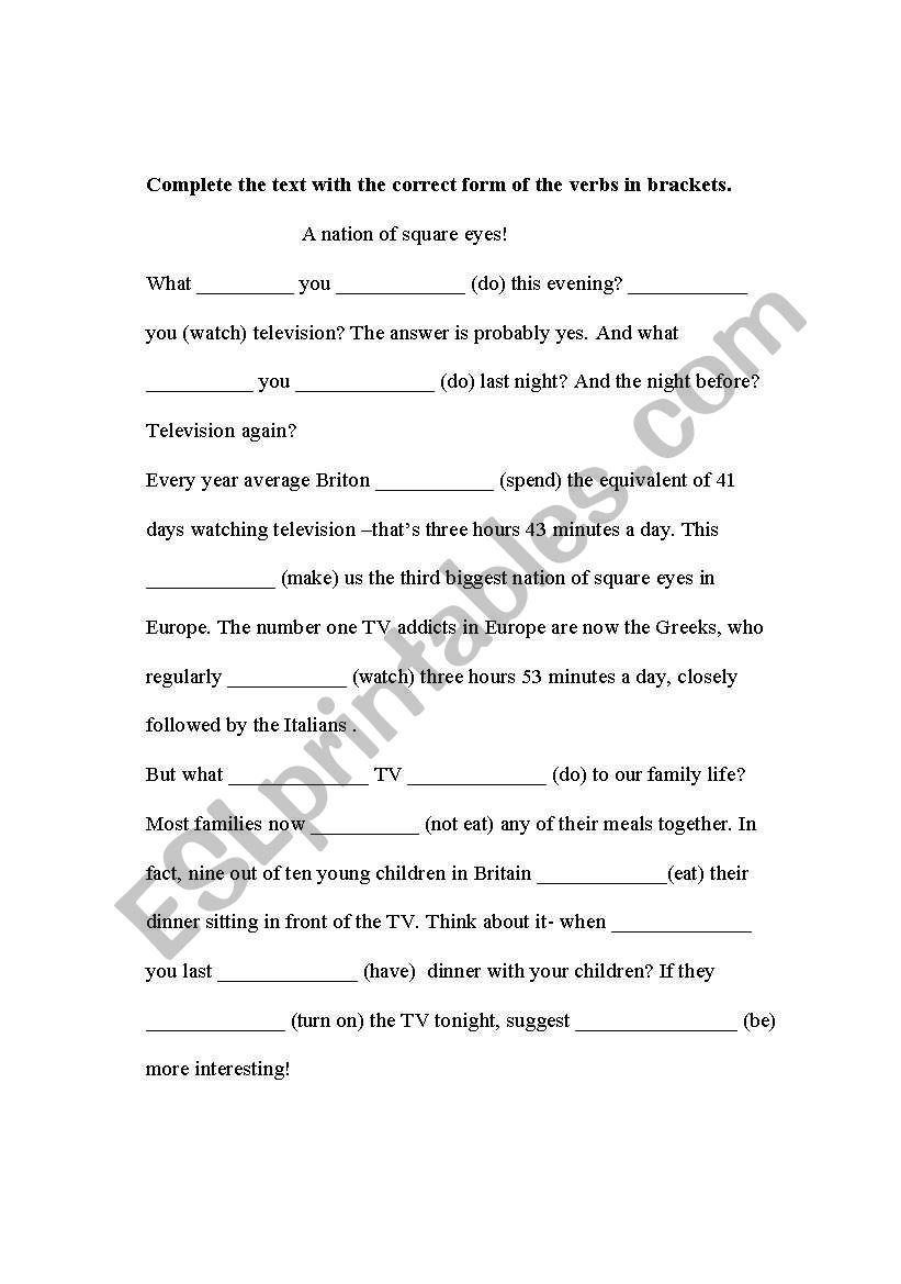 A nation of square eyes! worksheet