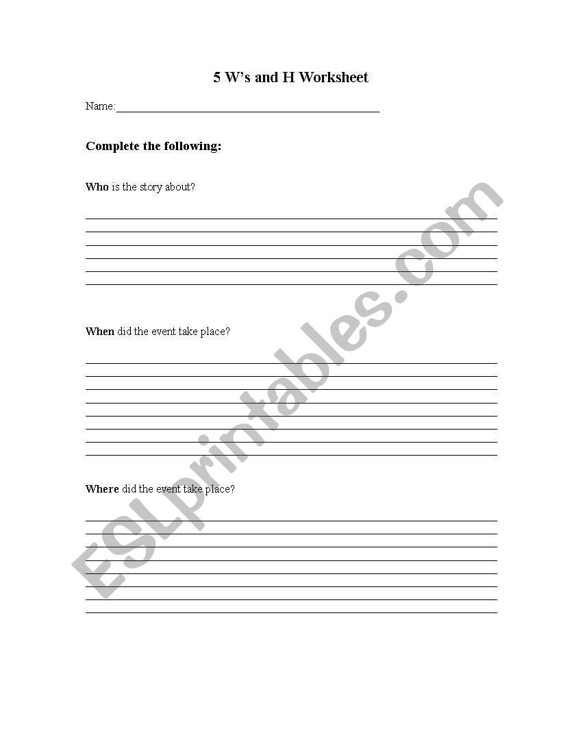 English worksheets: 5 W´S and How After Reading Worksheet