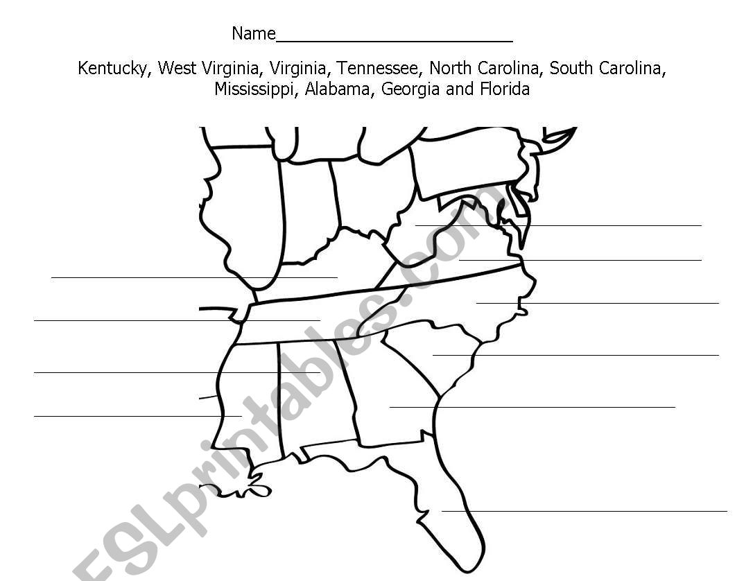 South- Eastern States worksheet