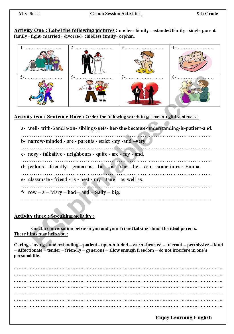 Types Of Family Worksheets For Grade 1