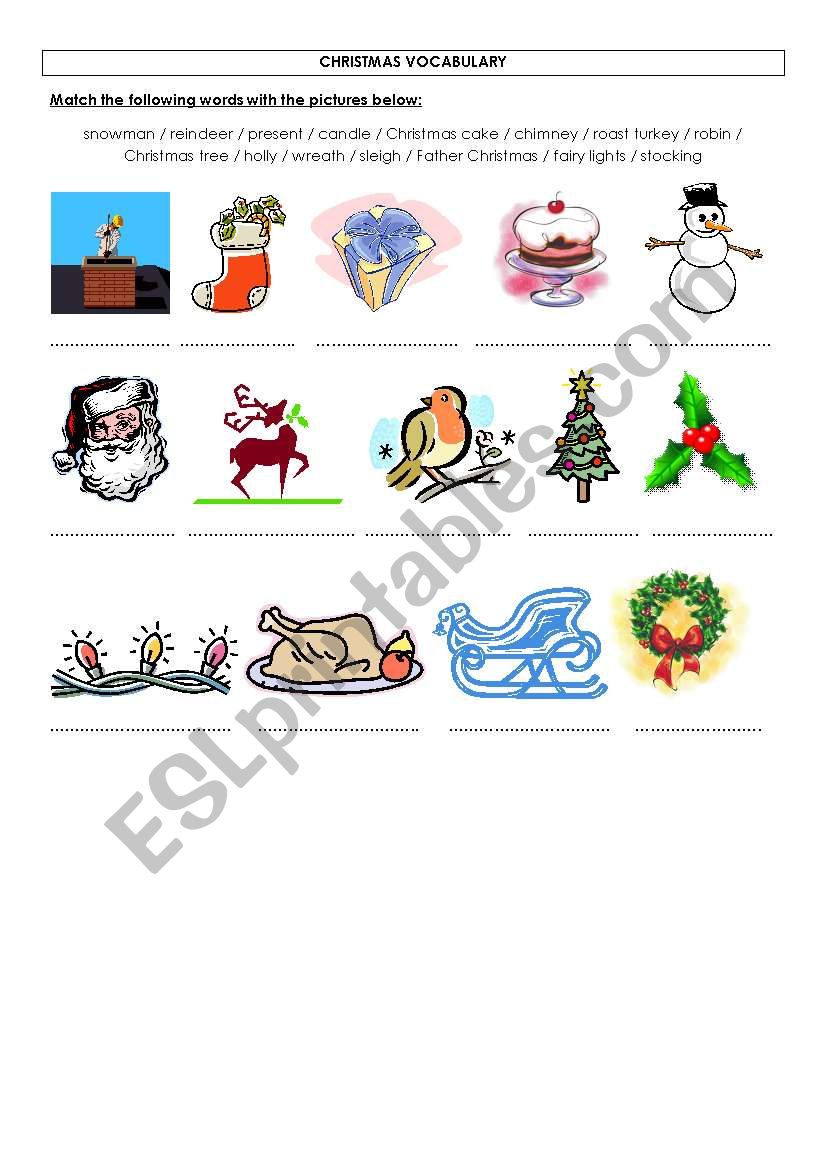 Christmas vocabulary worksheet