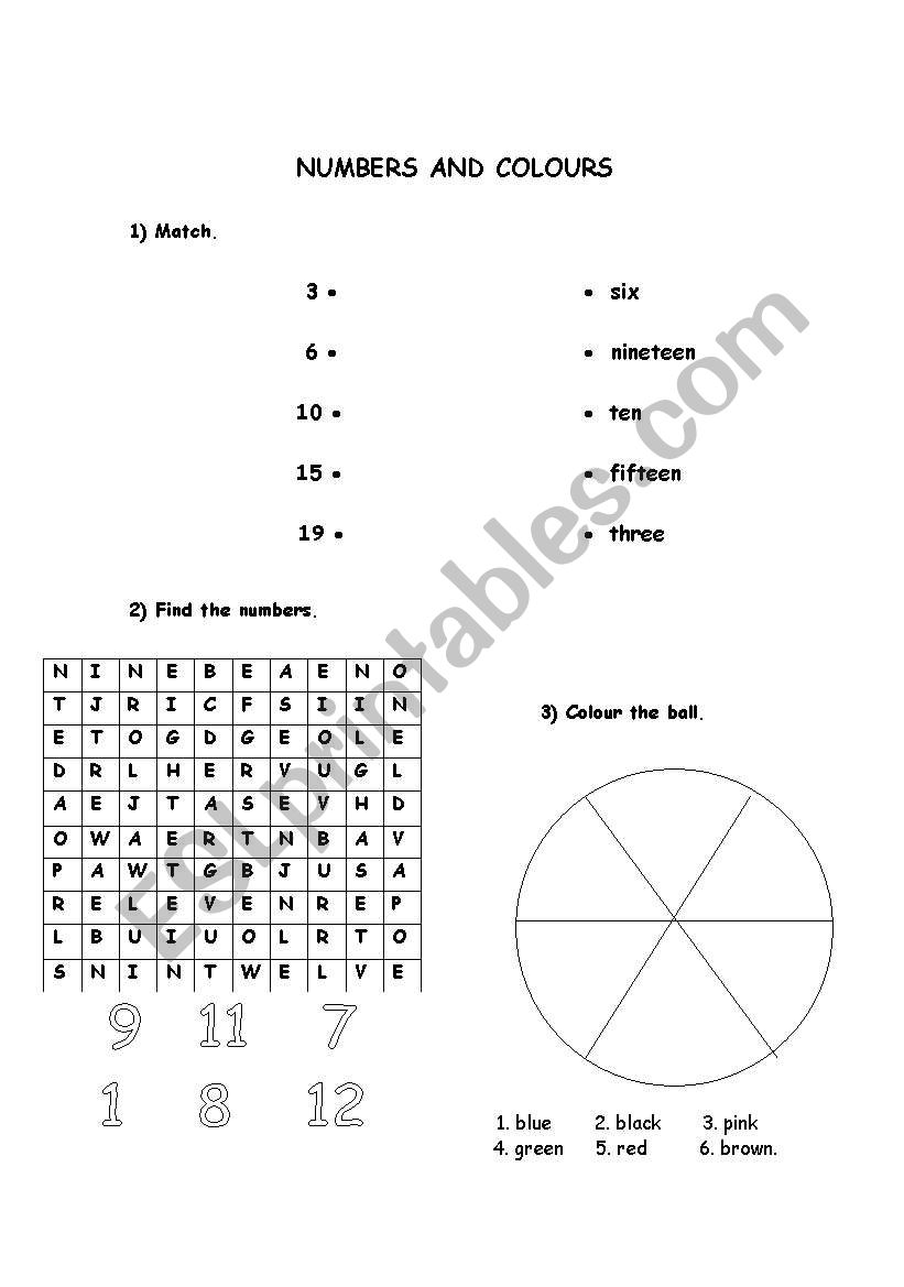 Numbers and Colours: revison exercises