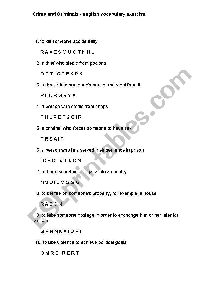 Crime and criminals. worksheet