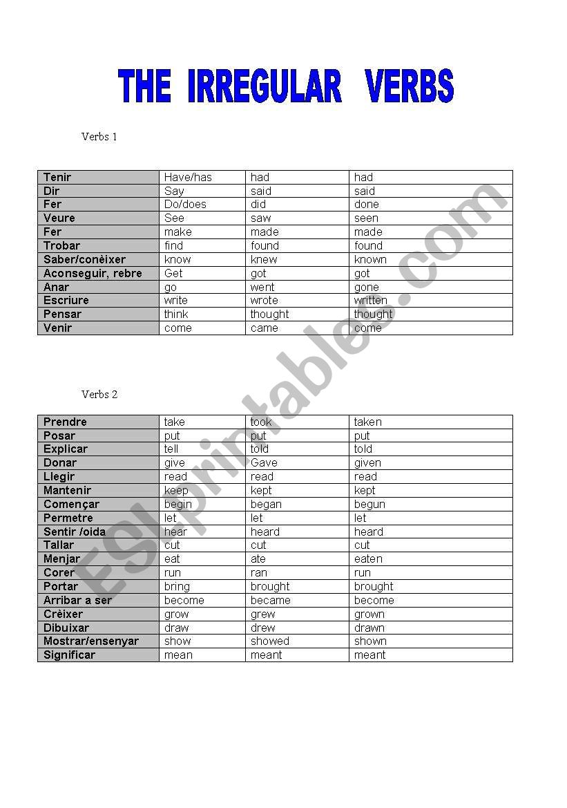 The Irregular Verbs worksheet