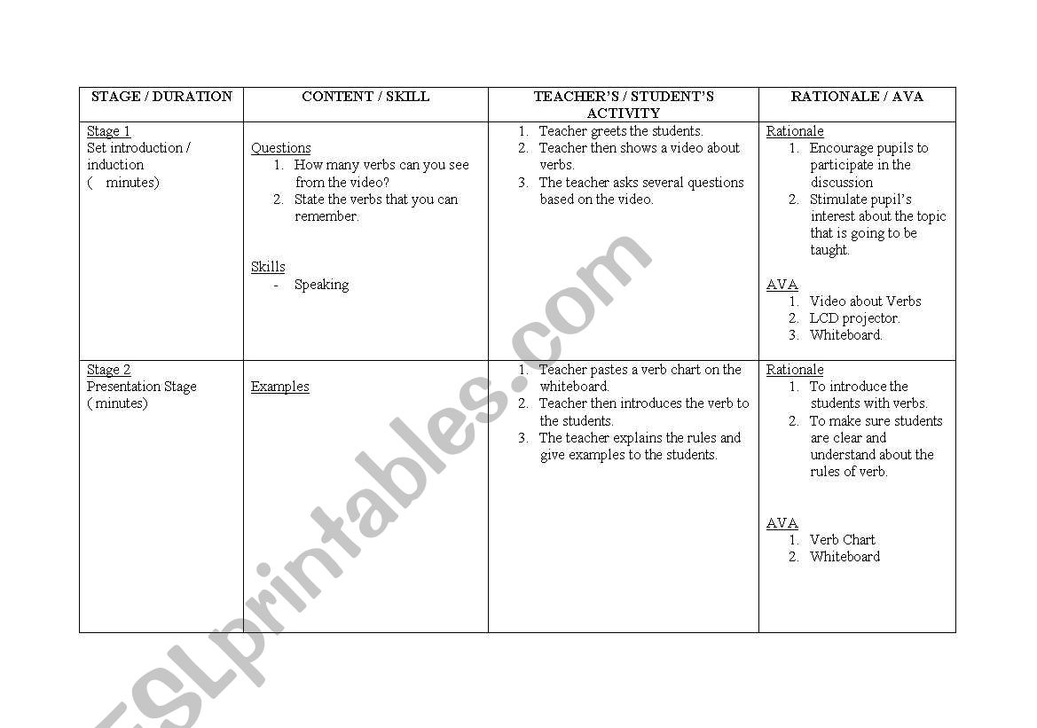 Lesson Plan worksheet