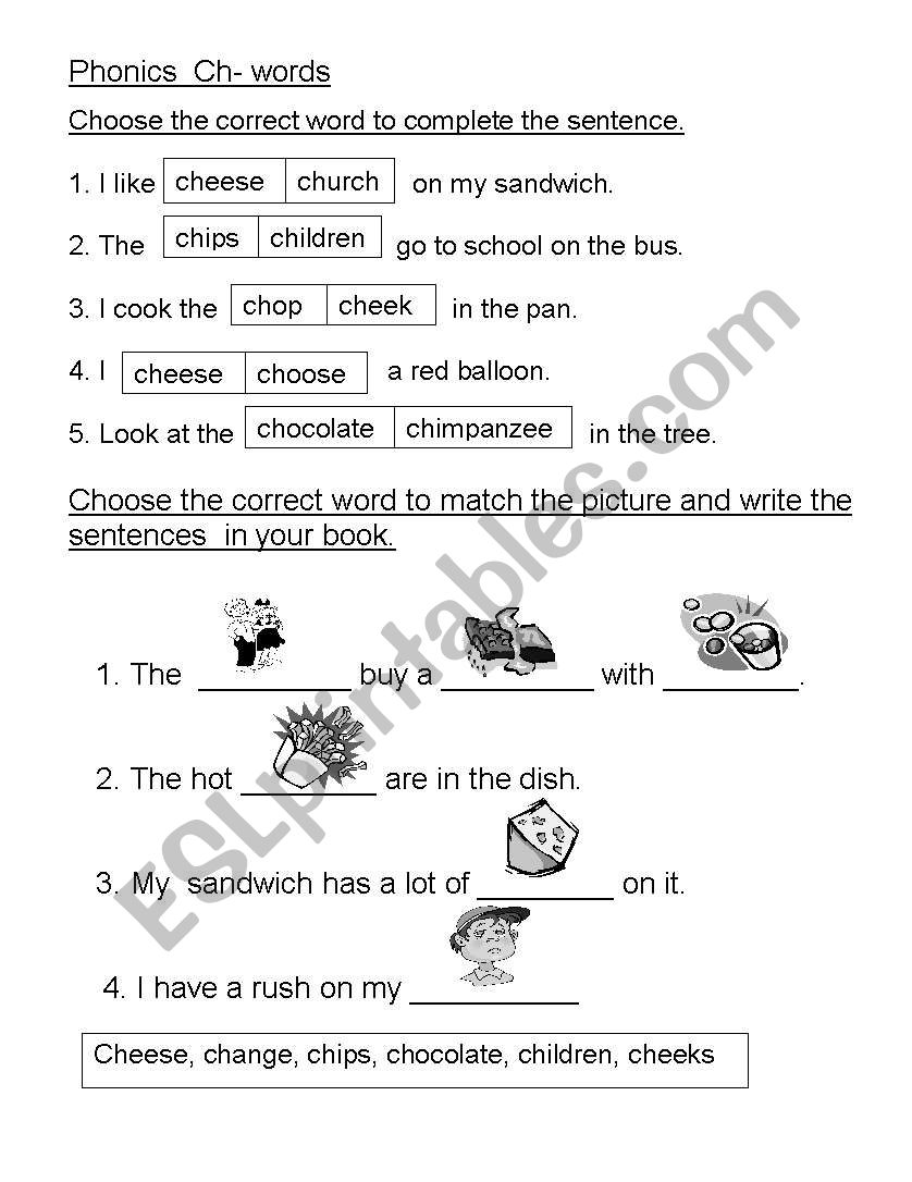 English worksheets: Phonics ch - words