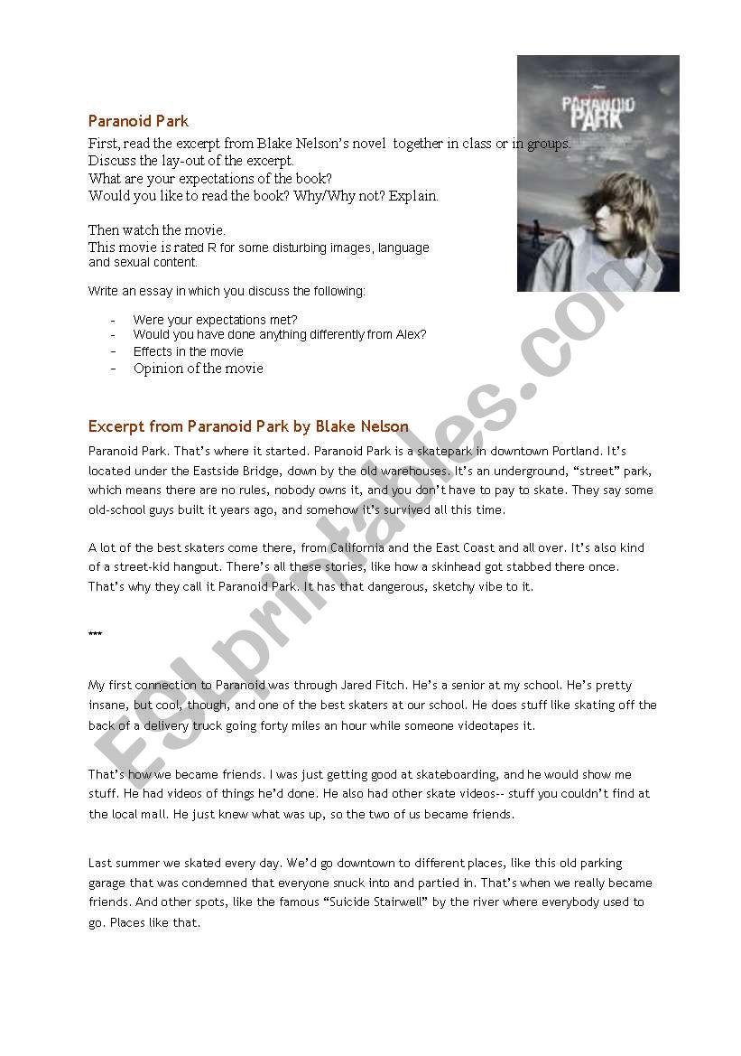 Paranoid Park worksheet