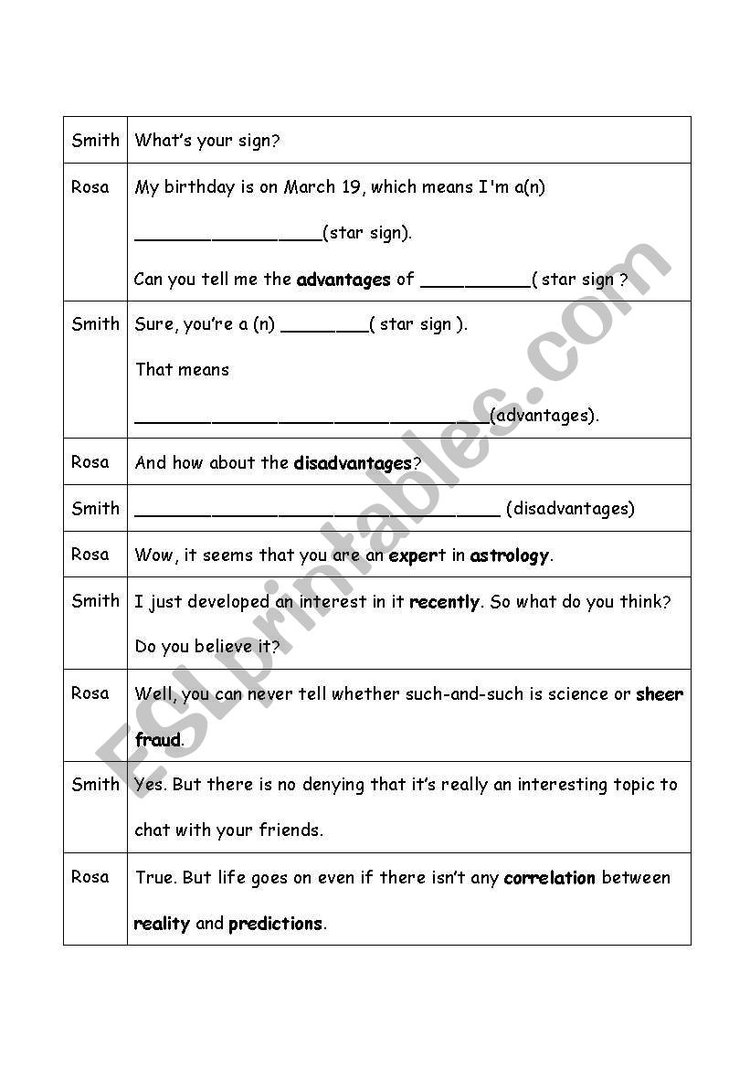 horoscope worksheet