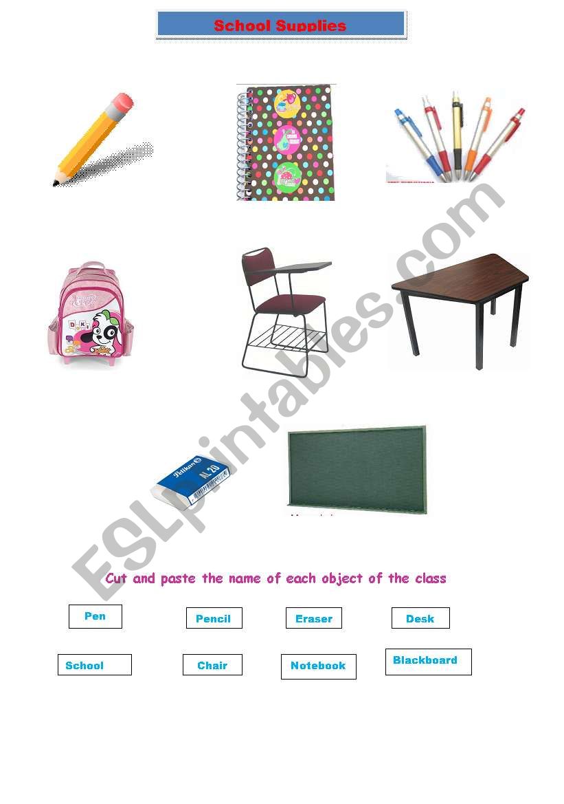 schcool supplies worksheet