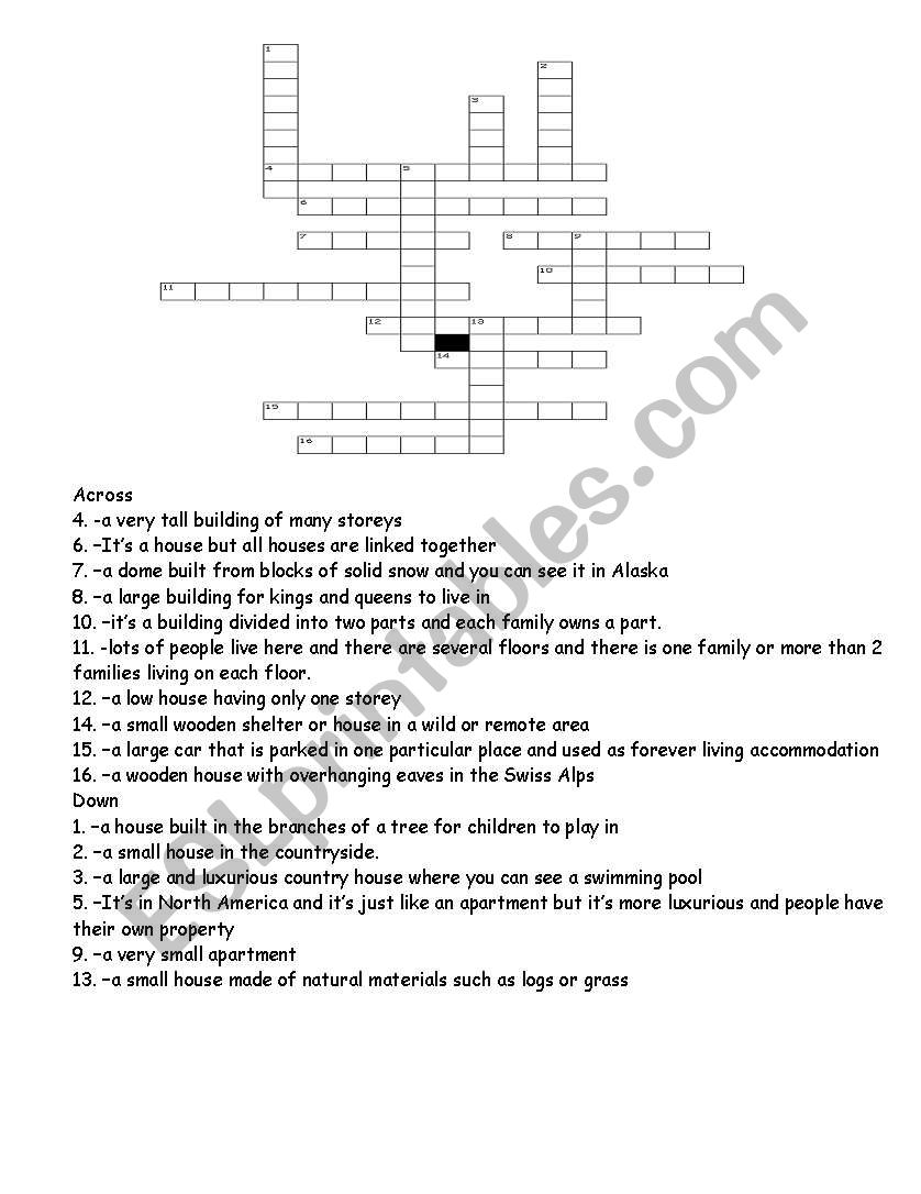 different kinds of houses (crossword)