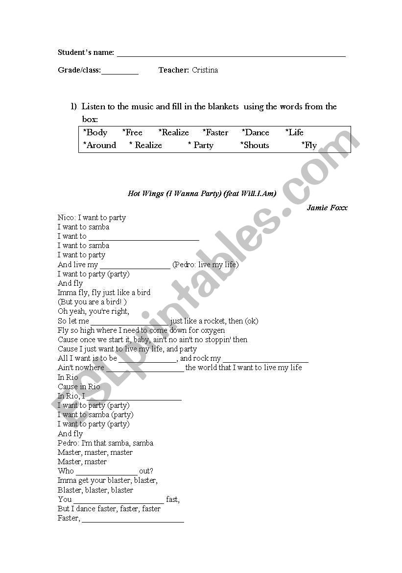 Hot wings worksheet