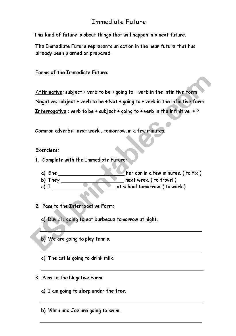 Immediate Future worksheet