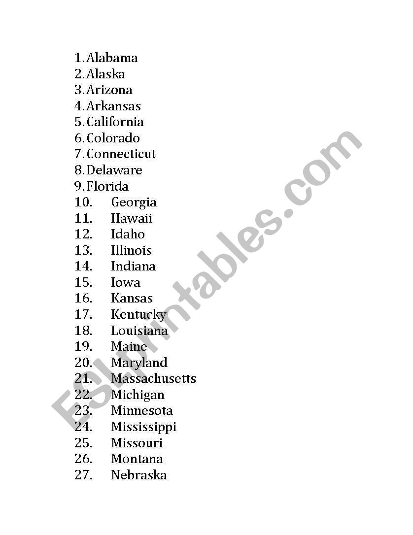 50 States worksheet