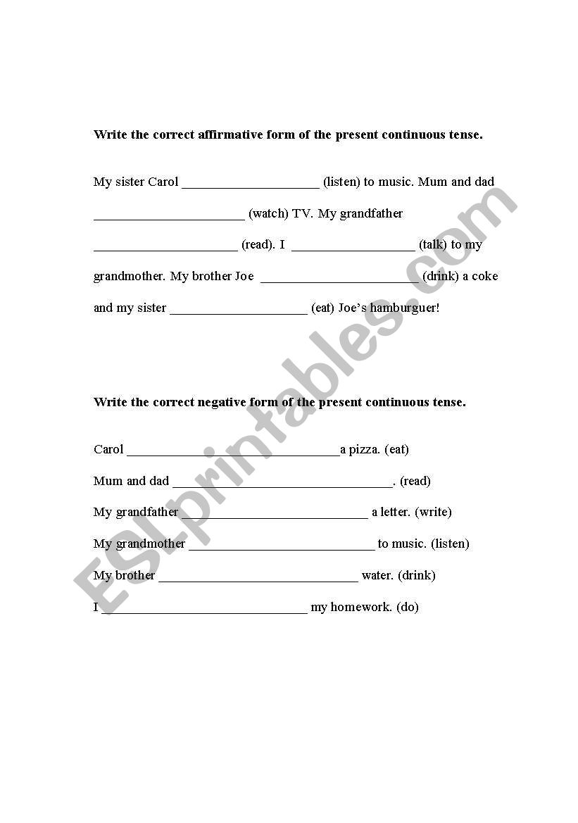 Present continuous worksheet