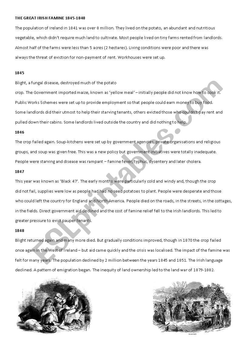 The Great Irish Famine worksheet