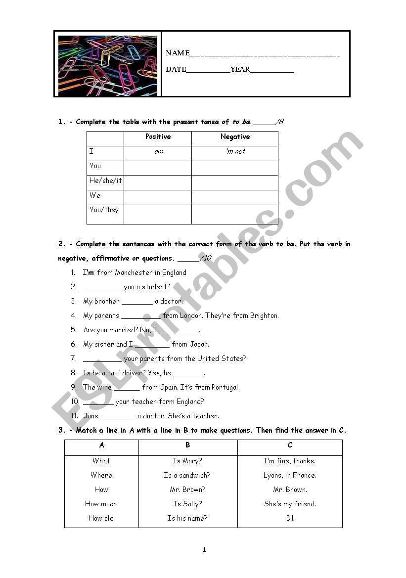 1st term exam worksheet