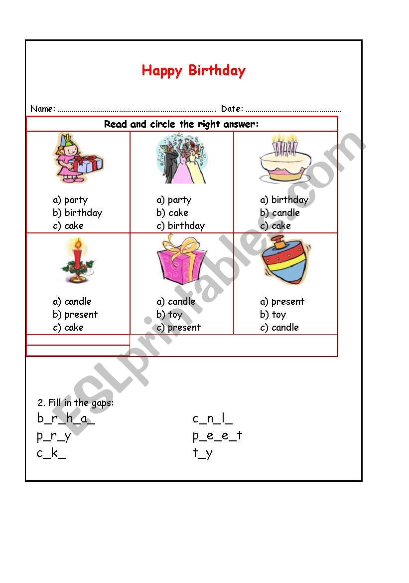 Happy birthday worksheet