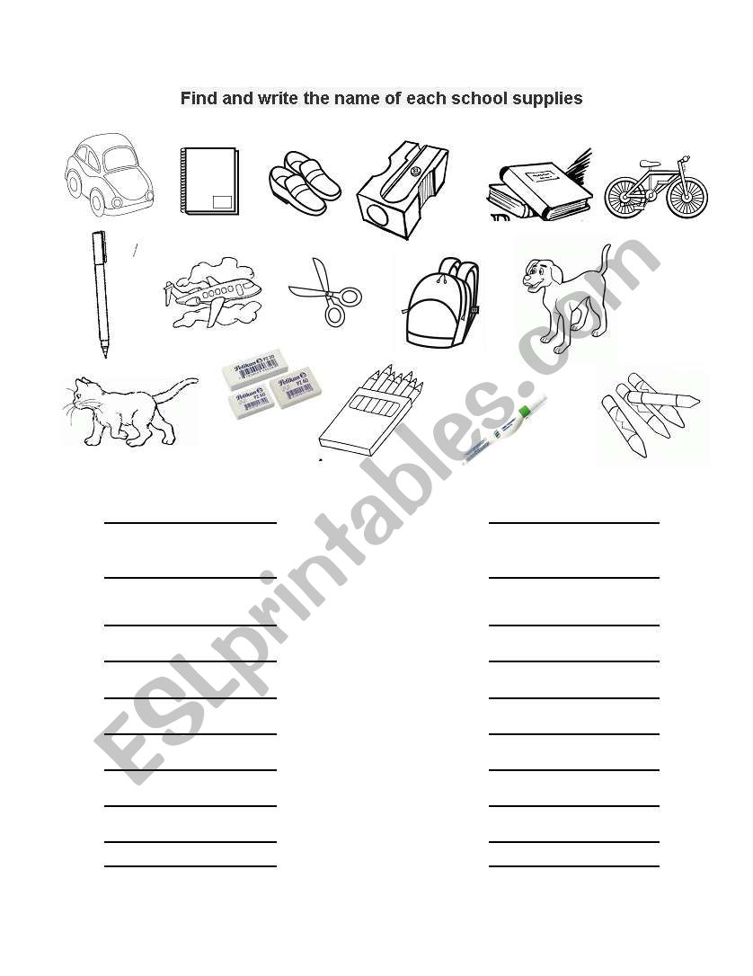 School supplies worksheet