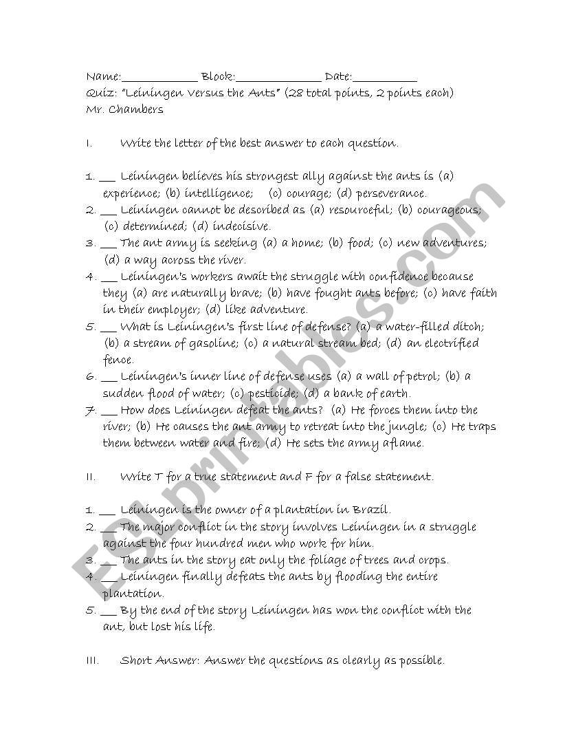 Leiningen vs. The Ants quizlet
