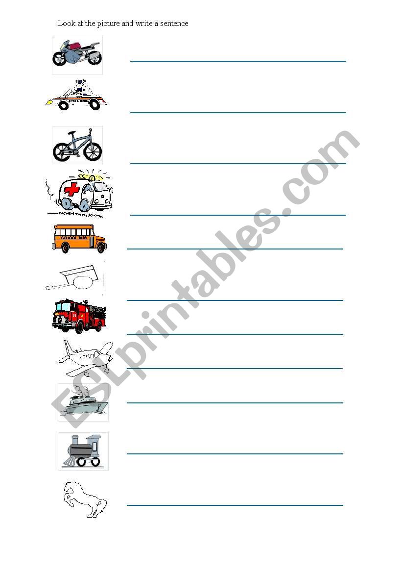 means of transport worksheet