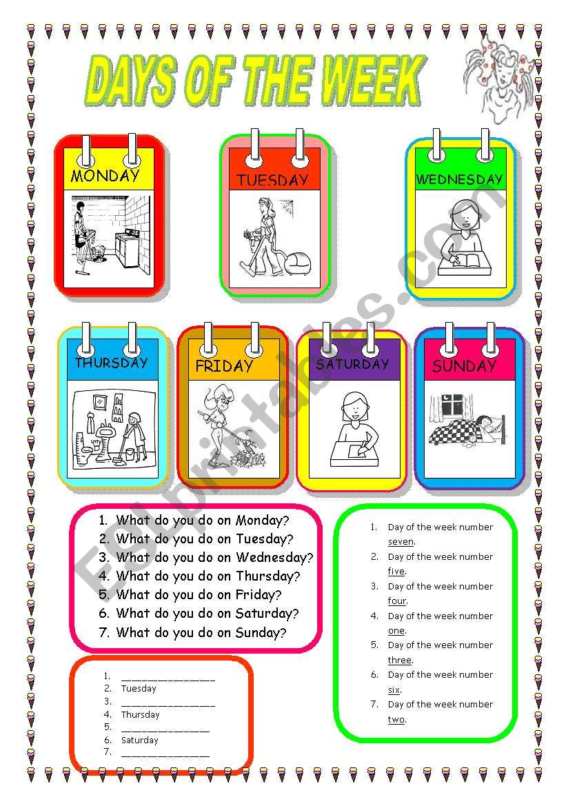 Days Of The Week Esl Worksheet By Ahmed1980 Bank2home